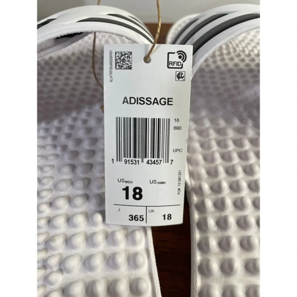Adidas Adissage Slides Sandal Massage Comfort White Black Mens 18 w/Box NEW